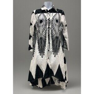 Step in Style Swing Peacock Coat Dress Black White Artsy Boho Size Petite Small